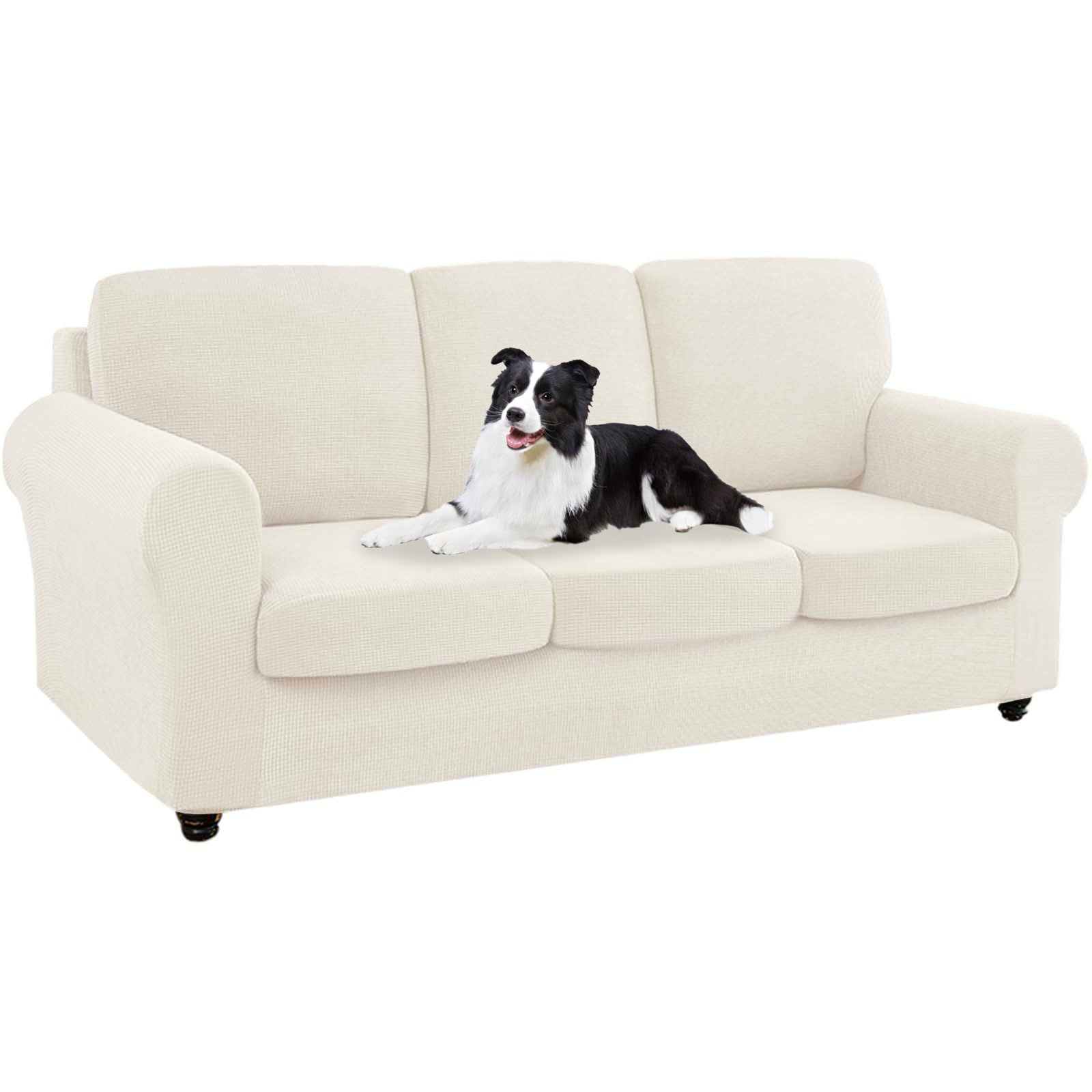 SYLC Ektorp Sofa Cover with Seat Cushions Covers and Backrests Covers Sofa Covers Stylish Stretch Jacquard Couch Slipcover Protector (Ivory,Sofa+3 Seats+3 Backs) — image 1