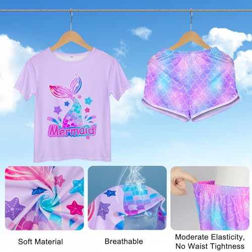 ICOSY Girls Pajamas for Kids Pajamas Toddler Girls 2 PCS Short Sleeve Top and Shorts Clothes4
