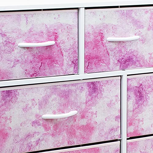 Sorbus Kids Dresser With 9 Drawers - Furniture Storage Chest Tower Unit For Bedroom, Hallway, Closet, Office Organization - Steel Frame, Wood Top, Tie-Dye Fabric Bins (Pink, Tie-Dye) #TOP6