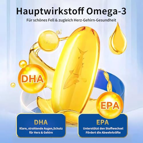 Pcpetclear Omega-3 Nahrungsergänzungen Lachsöl Hund Fischöl Kapseln für Hund & Katze: Glänzendes Fell, weniger Haaren, wertvolle Nährstoffe Leicht dosierbar Salmon Oil Dogs Cats