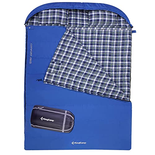 KingCamp All Season 5F/-15C Poly-Cotton Sleeping Bag Cotton Flannel Lining with Pillow (Queen, Adult, Youth Size)