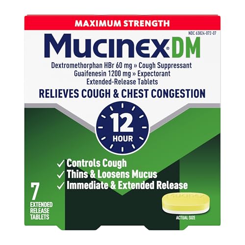 Mucinex DM 12Hr Maximum Strength Chest Congestion & Cough Medicine For Adults, Cold And Cough Medicine for Excess Mucus Relief, 1200 mg Guaifenesin & 60 mg Dextromethorphan HBr, 7 Bi-Layer Tablets - image 1