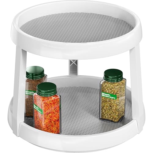 Simple Houseware 2-Tier Lazy Susan Spice Organizer, 10' Diameter, White/Gray