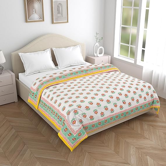 Image of EMIOUR 400 TC Pure Cotton Soft Jaipuri AC Quilt /Razai /Rajai Floral Print,Jaipuri razai Double Bed for Winter Printed (Multicolor, Double Bed, 90 x 105 inch) (Design 3, Double Bed)