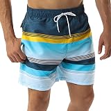 SILKWORLD Men's Swim Trunks Waterproof Bathing Suit Quick Dry Shorts with Pockets,f_Stripes,Medium