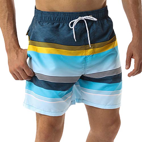 Silkworld Men's Swim Trunks Waterproof Bathing Suit Quick Dry Shorts With Pockets,F_Stripes,Medium #TOP27