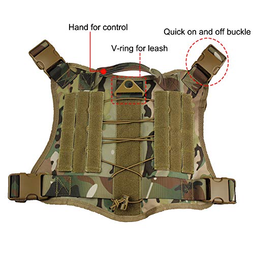 zuoxiangru Tactical Service Dog K9 Working Dog Vest Outdoor Training Hunting Water-Resistant Military Patrol Dog Harness with Handle (L, CP)