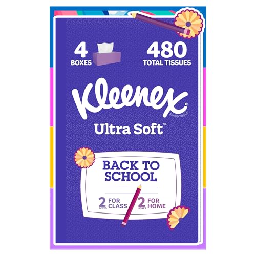 Image of Kleenex Ultra Soft Facial Tissues, 4 Flat Boxes, 120 Tissues per Box, 3-Ply (480 Total), Packaging May Vary