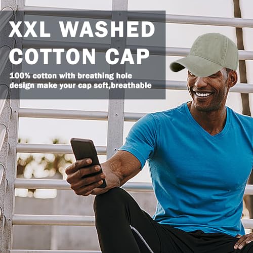 Image of Oversized XL XXL 100% Cotton Basebal Cap Large Dad Washed Sport Cap Unconstructed Low Profilel Hat for Big Head(23.5 inch-25.5 inch)