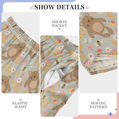 ZZXXB Bear Bee Flowers Boys Long Pants Soft Trousers Elastic Waist Kids Lounge Bottoms with Pockets S-XL4