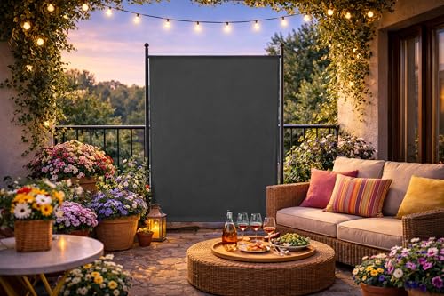 QUICK STAR Paravent Outdoor Wetterfest 150 x 190 cm Grau | Raumteiler Stellwand Innen | Garten & Balkon Sichtschutz Blickdicht