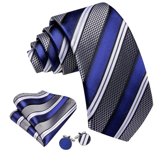 Image of Barry.Wang Mens Tie Set Plaid Check Neckties Formal Business Wedding Luxury Pocket Square Cufflinks