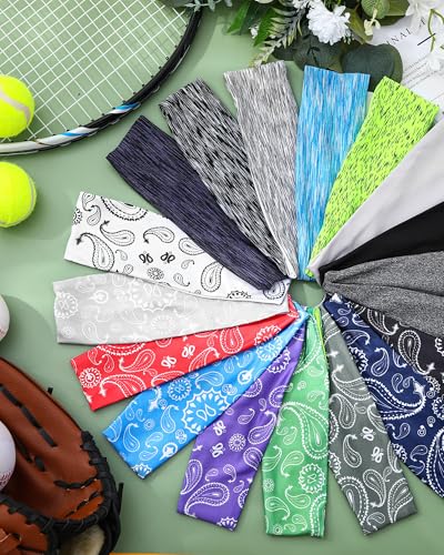 Image of Suhine 18 Pcs Sport Sweatbands Headbands for Men Women Running Workout Headbands Nonslip Sweat Absorbing Sweatband Stretchy Unisex Bandana for Tennis Baseball Football Cycling Yoga