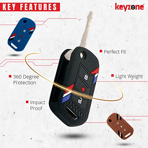 Image of keyzone Striped Silicone Car Key Cover Compatible For Mahindra Thar Roxx, Xuv3Xo, Scorpio-N, Xuv700, Thar,Xuv400, Xuv300, Bolero NEO, Marazzo, 3 Button Flip (Black)