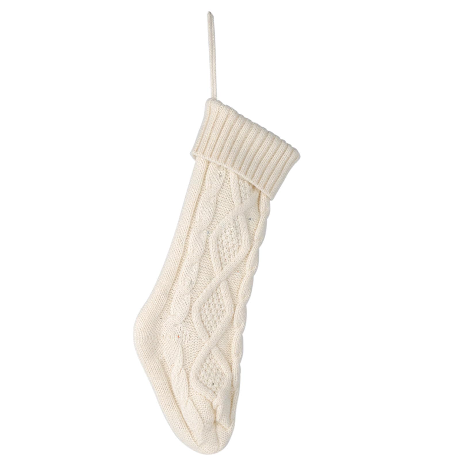 Msioytog White Christmas Stockings Personalized 18" Large Cable Knitted Sock With Led Light For Christmas Tree Decor Fireplaces Holiday Tree Decorations Farmhouse