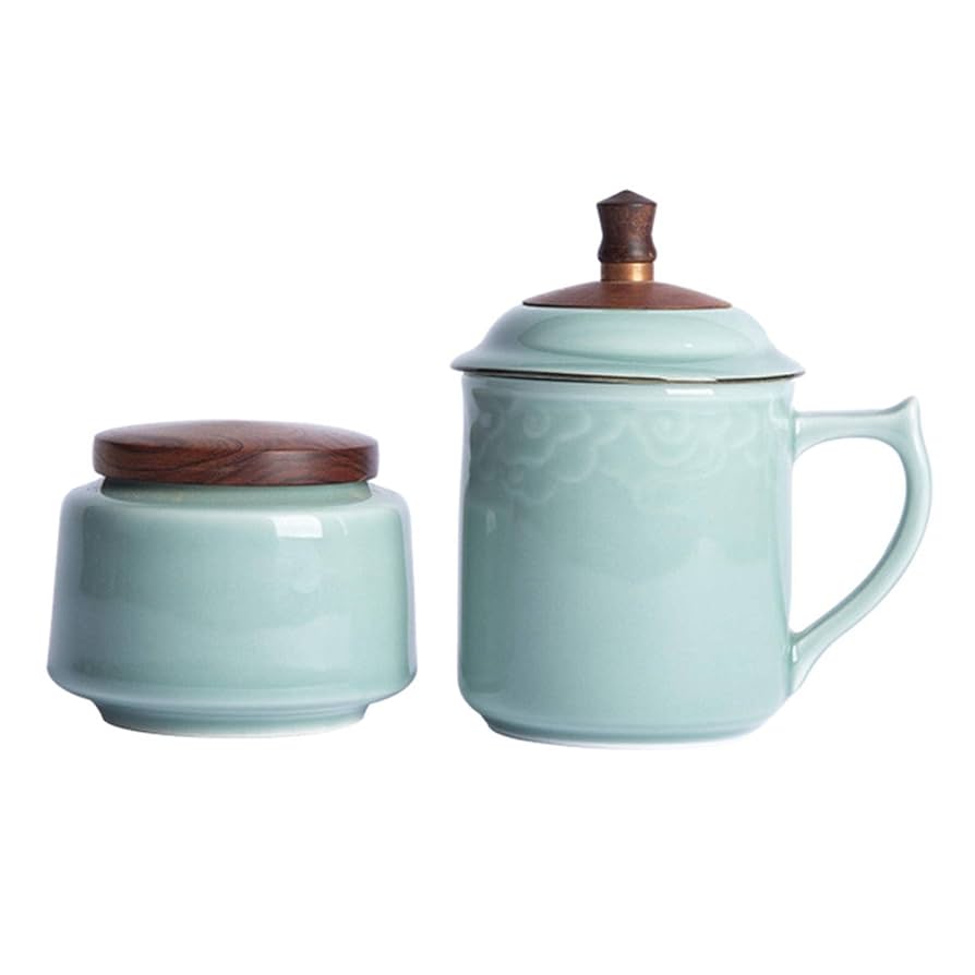 Amazon.co.jp: 龍泉青磁事務杯陶磁器杯セット酸枝木蓋中国式会議