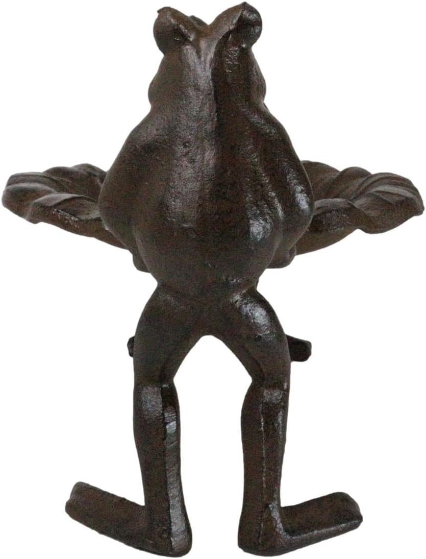 Ebros Gift Cast Iron Metal Rustic Whimsical Garden 2 Toad Frogs Holding Lily Pad Water Lily Leaf Bird Feeder Or Bath Sculpture Patio Outdoors Decor
