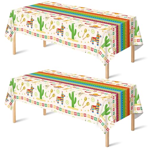 Cinco De Mayo Decorations - Fiesta Mexican Party Tablecloth | Cinco De Mayo Table Decorations for Taco Party - Mexican Theme Birthday Fiesta Party Favors Accessories for Home Dining Kitchen 2 Pack