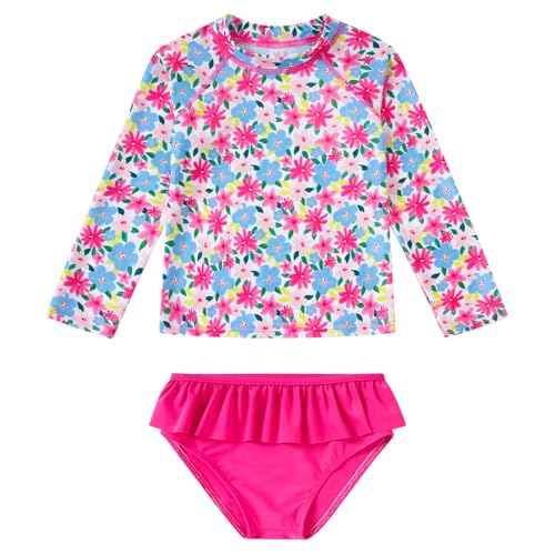 Image of UNIFACO Toddler Girls Swimsuit Rashguard Set Summer Beach Breathable Tankini with UPF 50+ Sun Protection 2-8T