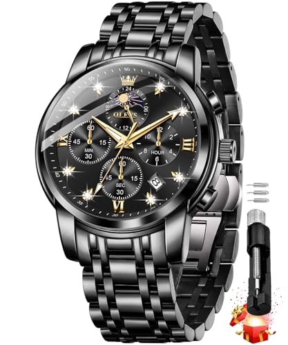 OLEVS Chronograph Watches for Men Original Analog Quartz Black St...