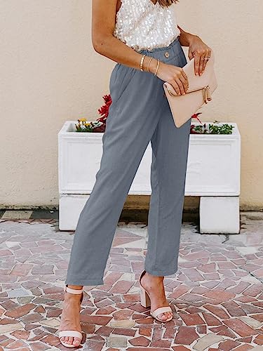 NIMIN Womens Casual Pants High Waisted Work Pants Elastic Cropped Dress Paper Bag Pants with Pockets2