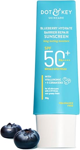 Dot & Key Blueberry Hydrate Barrier Repair Sunscreen Spf 50+,Pa++++|For Dry&Sensitive Skin|Non – Greasy Finish|No White Cast|Uv & Blue Light…