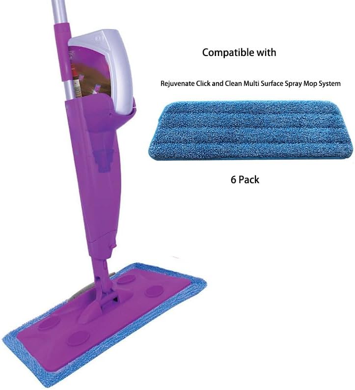 6 Pack Replacement Mop Refills Compatible with Rejuvenate Click N Clean Multi-Surface Spray Mop System,Washable Mop Heads Pads for Wet Dey Use image 3