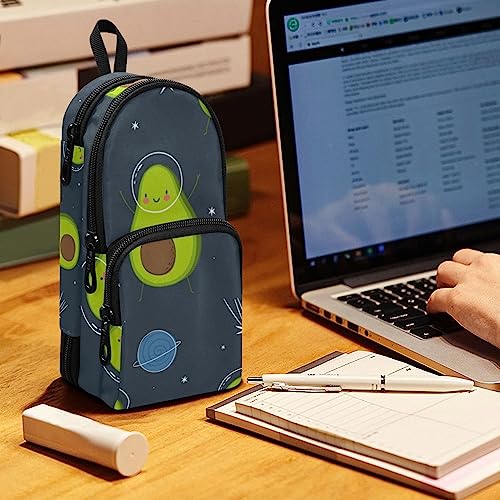 Image of ZAZYXTJ Standing Large Capacity Pencil Case 3 Compartment Pen Pouch Storage Canvas Makeup Bag for School Office Teen Girl Boy Men Women (Avocado)