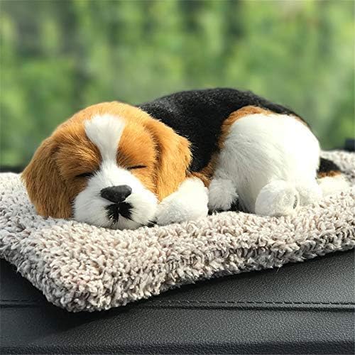 Image of MAHALRAJ Sleeping Dog Stuffed Toy - Sleeping Cute Dog for Car Auto Dashboard and Home Decor | Cute Car Interior Toy, Sleeping Puppy Black & White Stuffed Toy - Size - (26cm X 18cm)