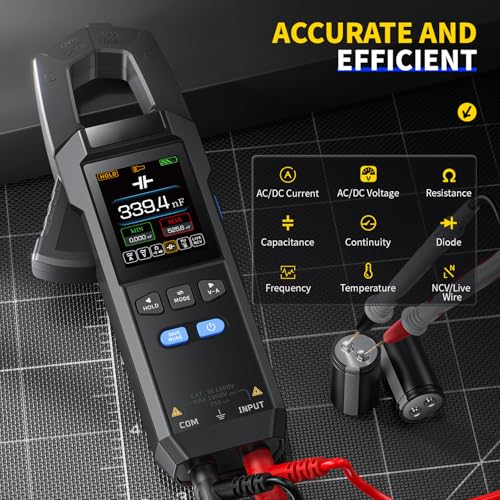 DewinLVD Stromzange, AC DC Zangenmultimeter Digitale Strommesszange mit LED-Beleuchtung Strommessgerät 10000 Counts Clamp Meter Misst Widerstand Kapazität Spannung Strom Temperatur Frequenz Dioden