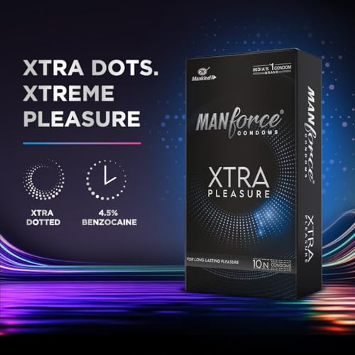 Image of Manforce Xtra Pleasure Xtra Dotted Climax Delay Condoms, Unflavoured, 10 Pcs (Pack of 6)