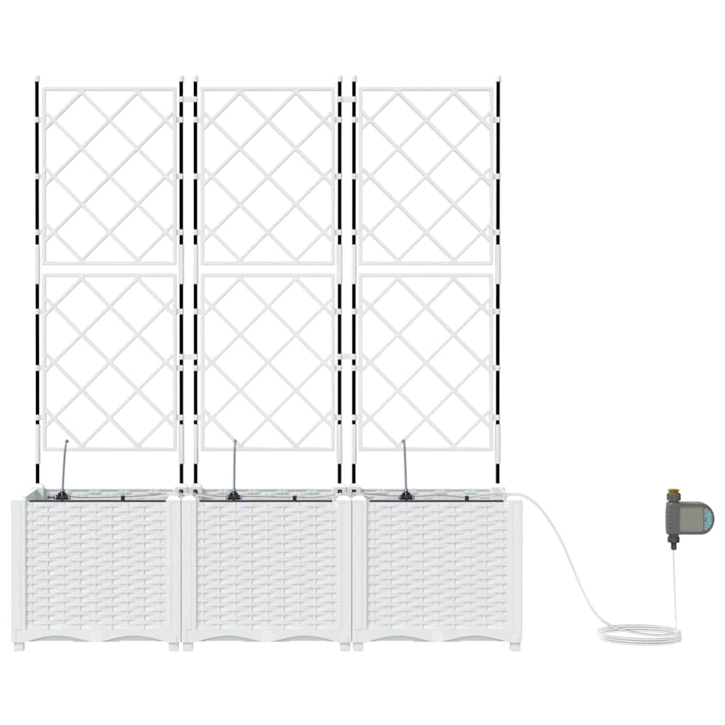 Lot de 3 pots de fleurs de jardin avec système d'auto-irrigation, jardinière surélevée moderne en plastique pour jardin et terrasse - Blanc - Pour fleurs et herbes - 120 x 40 x 142 cm