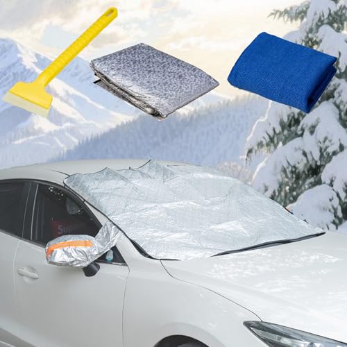 Cubierta para parabrisas de coche, ultra gruesa y para toda la temporada, 9 imanes para parabrisas de coche, para protección contra radiación, sol, nieve, hielo, 190 cm x 148 cm x 116 cm (naranja)