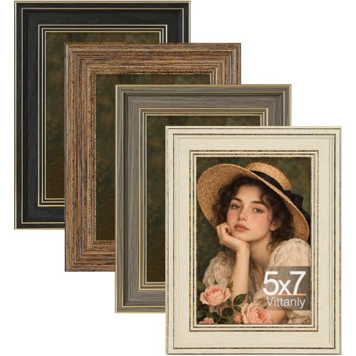 Vittanly 5x7 Picture Frames Set of 4, Black&Walnut&Gray&Rustic White