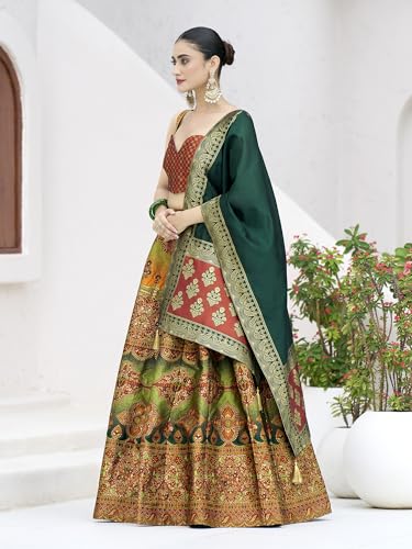 Image of PURVAJA Women's Kanjiwaram Semi-Stitched Lehenga choli