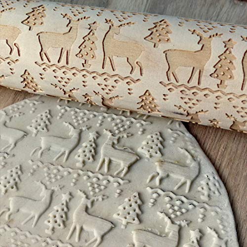 image for N/H Christmas Embossed Rolling Pins, 3D Engraved rolling pin with desi
