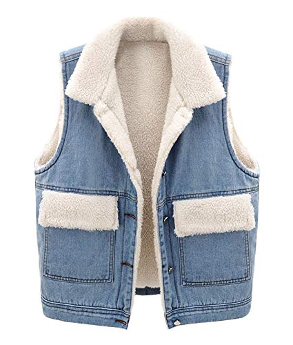 KEDERA Women's Sherpa Fleece Lined Denim Vest Jacket Cropped Jean Coat