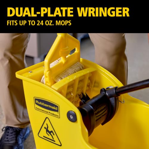 Image of Rubbermaid Commercial 31 Quart Tandem Mop Bucket with Wringer and Drain | Commercial Rolling Mop Bucket, Wringer, Drain, Commercial Cleaning Supplies, 31 Quart Capacity
