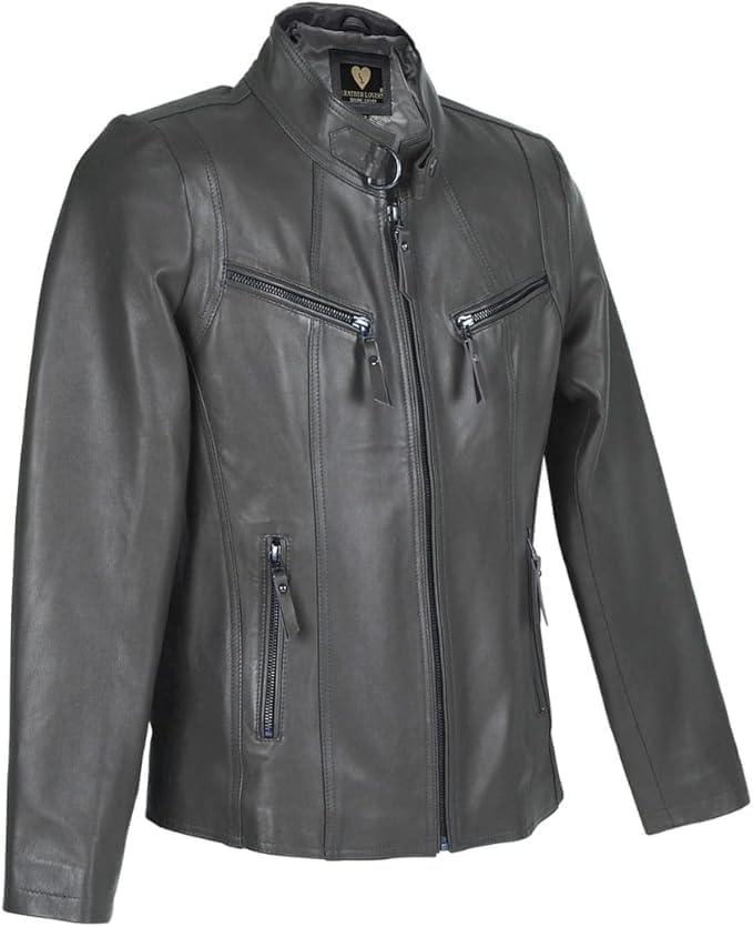 D DOLLY LAMB Women’s Lambskin Leather Jacket, Slim Fit Moto Biker Jacket Full Sleeve, Winter Café Racer Jacket - Image 2