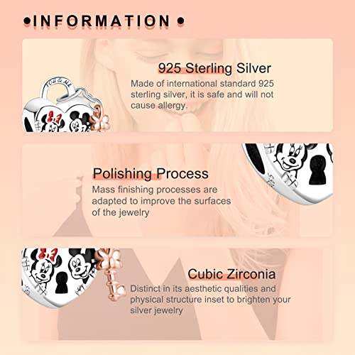 Image of Jewelry Charm Mouse Padlock Charm Beads Fit Bracelets Necklace, 925 Sterling Silver Pendant Beads, Halloween Birthday Christmas Mother's Day Valentine's Day Gifts For Women Wife
