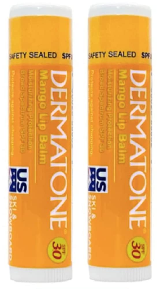 DERMATONEMango Lip Balm Stocking Stuffer | Lip Balm with Sunscreen | Moisturizing with Aloe and Vitamin E | Medicated to Soothe & Heal Chapped and Dry Lips | SPF30 | Mango Lip Balm, 0.15oz Pack of 2