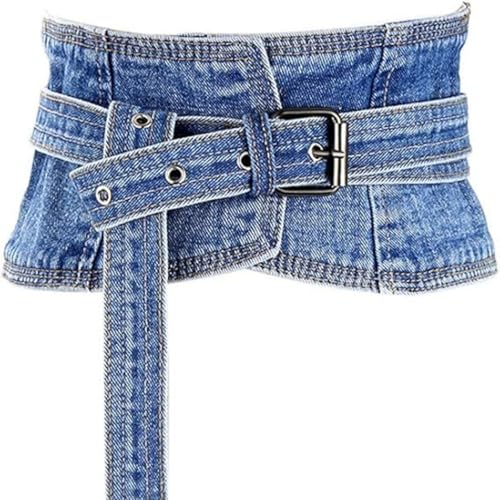 Women's Denim Belt Corset Blue Jean Waist Cinch Belts Wide Fashion Waistband