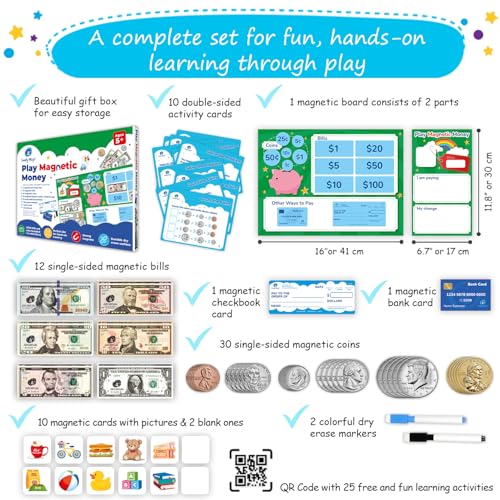 Simply magic 70 PCS Magnetic Money for Classroom - Play Money for Teaching, Money Manipulatives & Activities, Pretend Play Money for Kids, Money Magnets, Learning Coins, Bills - Toddler Money Games - Thumbnail 4