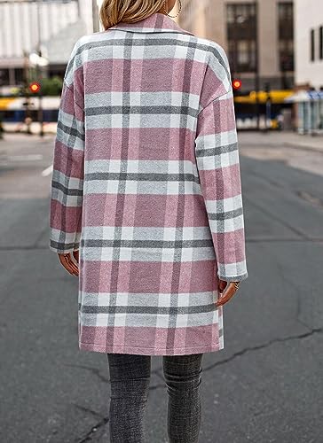 PRETTYGARDEN Women Plaid Shacket Jacket Trendy Fall Casual Button Wool Blend Tartan Trench Coat Winter Clothing with Pockets