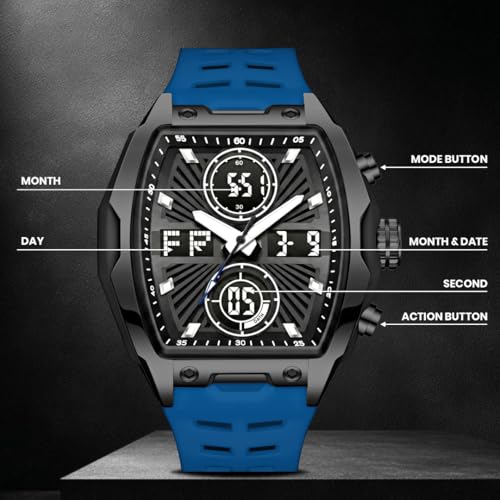 Image of V2A Impact-KUBIX 5410 Analog-Digital Watch for Men | Trendy Tonneau Shape | Bold Fashion Performance Watch with 3 Time Zones, Countdown, 50M Water Resistance, Alarm & Stopwatch