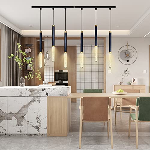 6-Lights H-Type Track Lighting Complete Kit Include 6.56Ft H Track Lighting Rail, 3-Colors Dimmable Led Track Pendant Lighting Fixtures With 3.14Ft Cord For Dining Room Kitchen Island Restaurant #TOP1