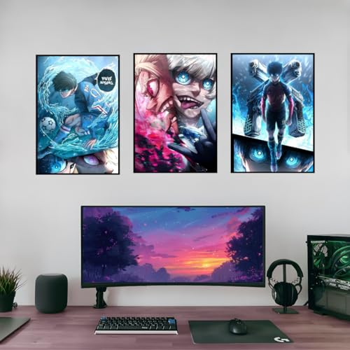 Image of (Aniculture) Blue Lock Anime Wall Posters,Pack of 3, A3 Size (30x42 cm), 300 GSM, Adhesive Back, Wrinkle-Free, Isagi, Itoshi rin, kaiser shidou, Character Collection