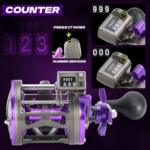 Image of Sougayilang Level Wind Trolling Reel - Line Ecounter Baitcasting Fishing Reel,3.8:1 Gear Ratio, Corrosion-Resistant - for Saltwater /Freshwater Bass Catfish-Right