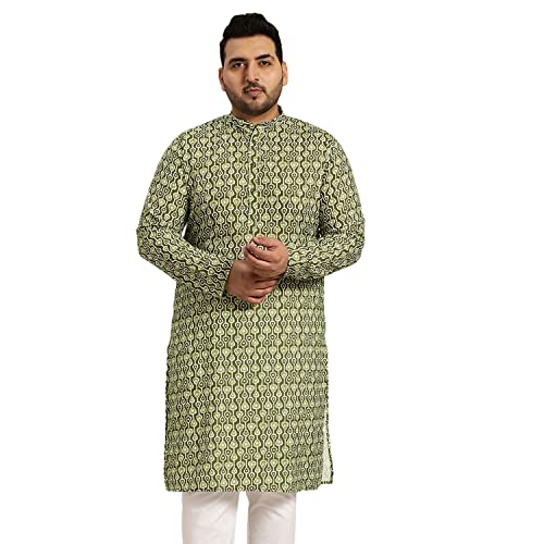 Image of SOJANYA Plus (Since 1958) Men's Cotton Linen Long Kurta | Ethnic Motif Printed for Navratri, Garba & Puja