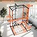 Power Cage Squat Rack for Home Gym, Multi-Functional Power Rack with Cable Pulley System, Pull Up Bar and More Training Attachments, Heavy-Duty Weight Squat Workout Cage (Orange With Pulley System)